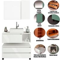Kit Gabinete Balcão E Espelheira De Banheiro Marina Branco - 2
