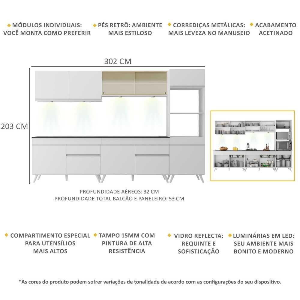 Armário De Cozinha Completa 5 Peças Com Leds Mp2014.891 Veneza Up Multimóveis Branco - 5