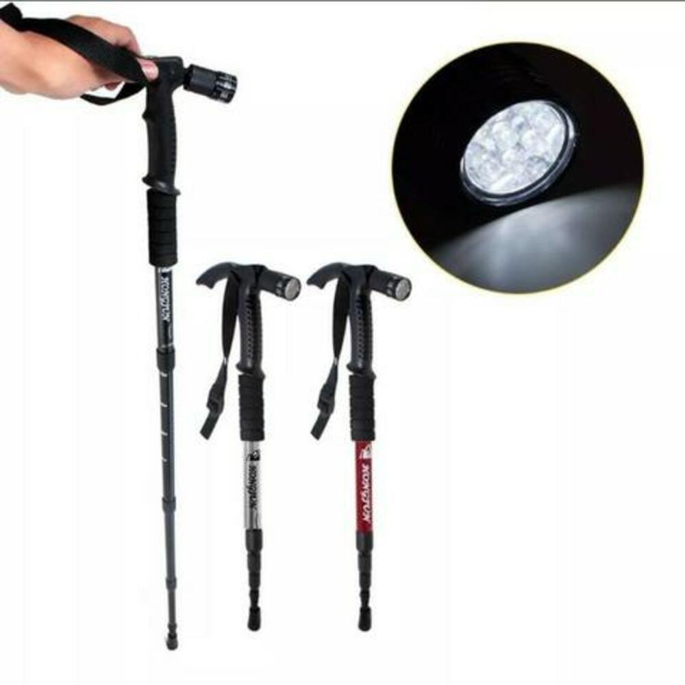 Bengala Ajustável Led Bastão Lanterna Caminhada Cajado Retratil Alumínio Trilha Peregrinacao - 4