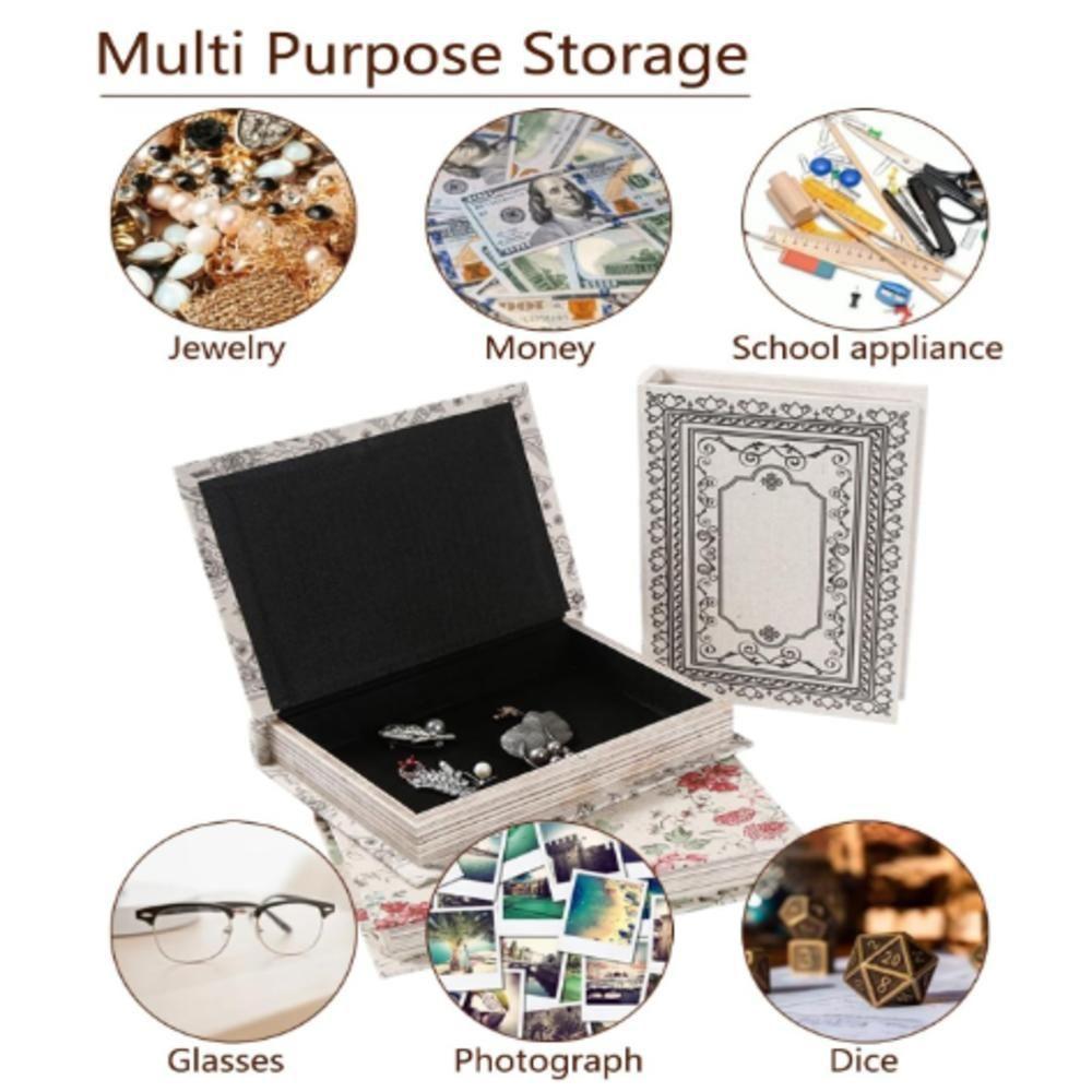 Kit 3 Cofre Livro Falso Decorativo Fake Porta Objetos Madeira Documentos Estilo Antigo Secreto Caixa - 2