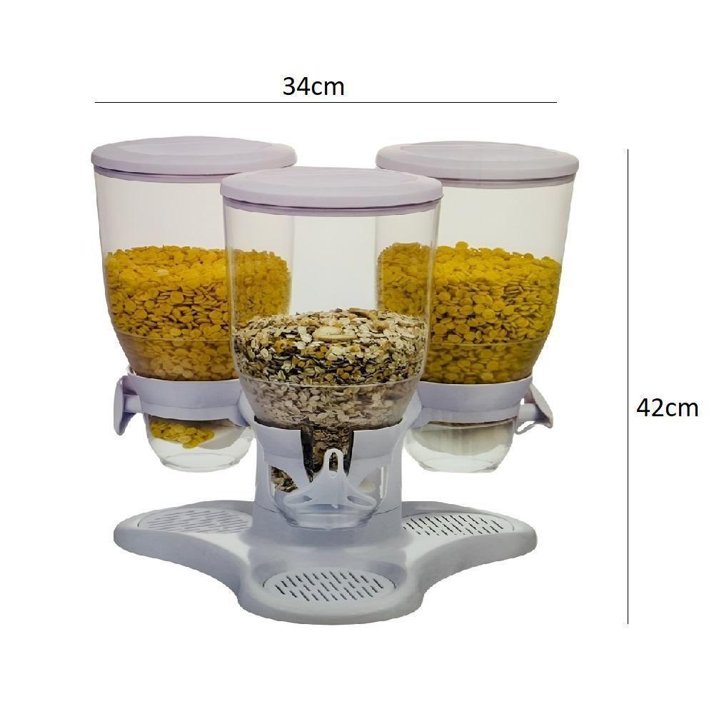 Dispenser Cereais Triplo Giratorio Porta Mantimentos E Alimentos Graos Com 3 Potes Mesa E Bancada - 6