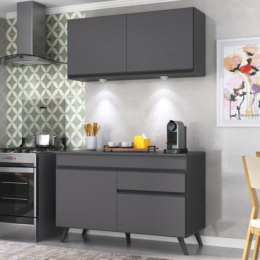 Armário De Cozinha Compacta 2 Peças Com Leds Mp2012.895 Veneza Up Multimóveis Preto - 1