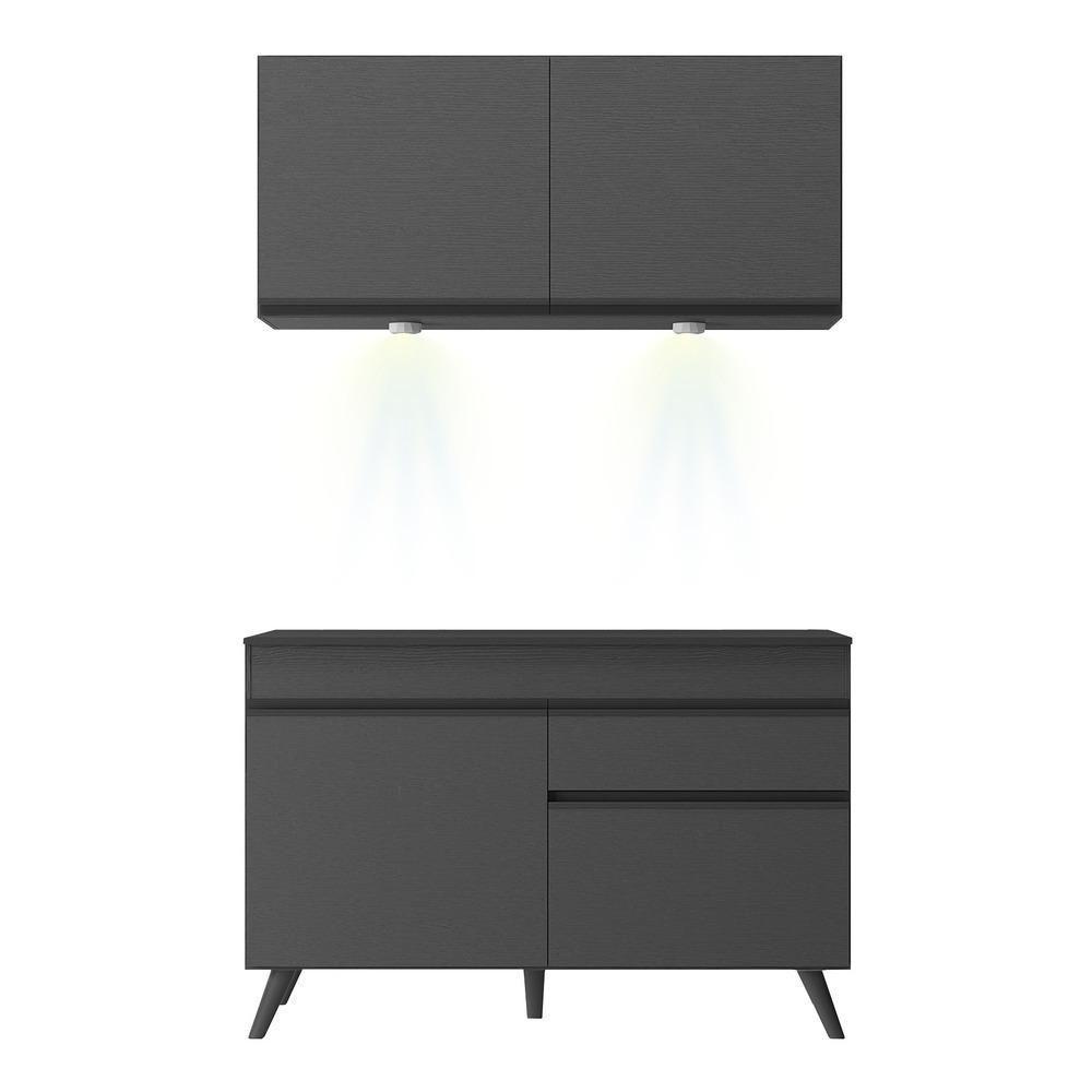Armário De Cozinha Compacta 2 Peças Com Leds Mp2012.895 Veneza Up Multimóveis Preto - 3