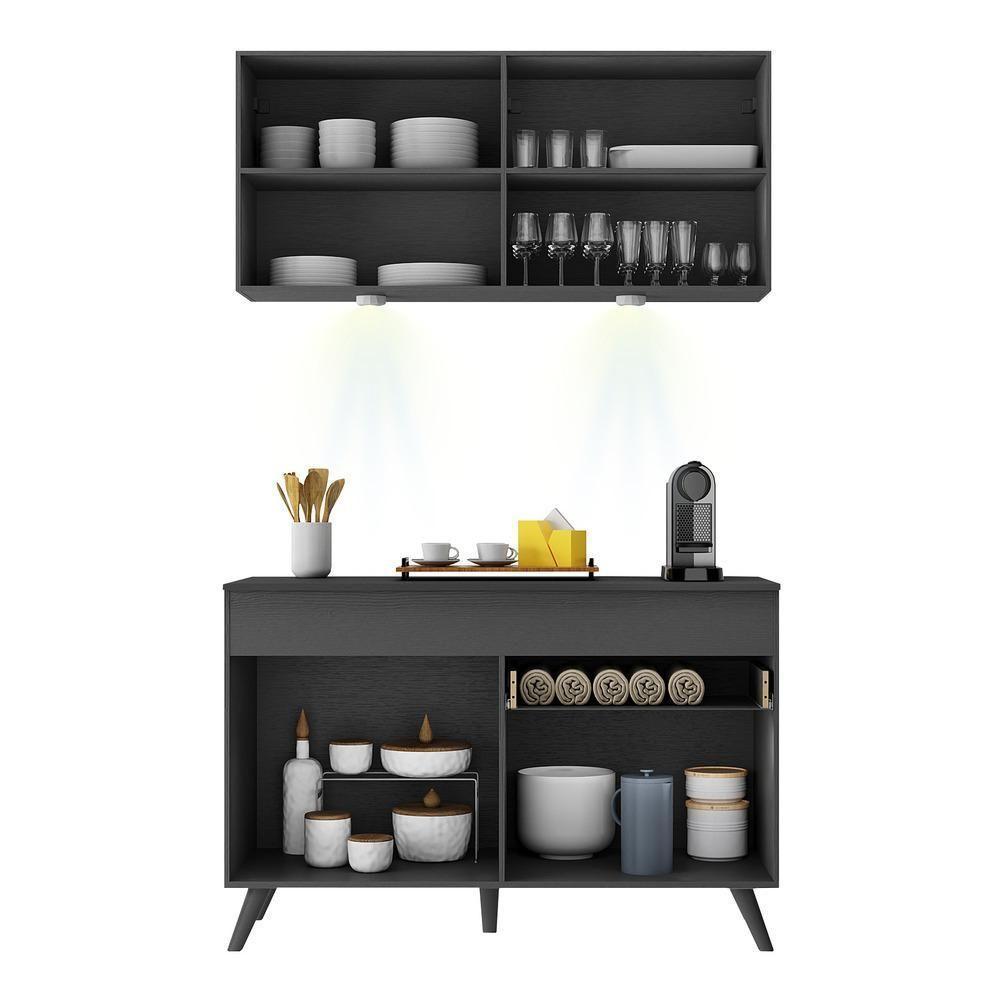 Armário De Cozinha Compacta 2 Peças Com Leds Mp2012.895 Veneza Up Multimóveis Preto - 4