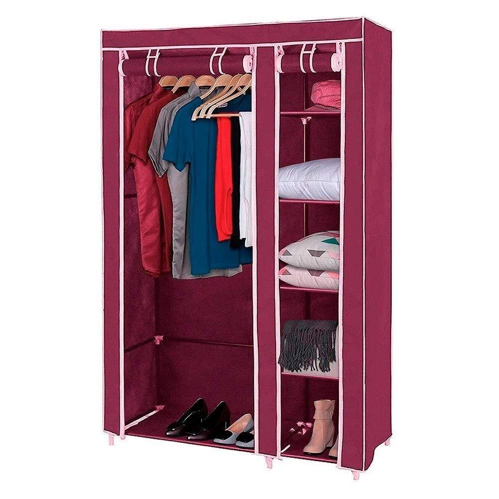 Guarda Roupa Portátil Duplo Cabideiro Arara 4 Prateleiras Sapateira Organizador Desmontável Viagem - 1