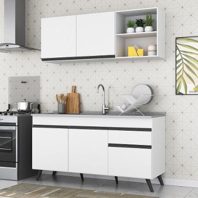 Cozinha Compacta Mp2079 5 Portas 1 Gaveta Mdf 150cm Branco com Tampo em Mdp