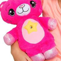 Urso Pelúcia Rosa Projetor Estrelas Musical Abajur Infantil Meninas Festa Pijama Gatinha - 5