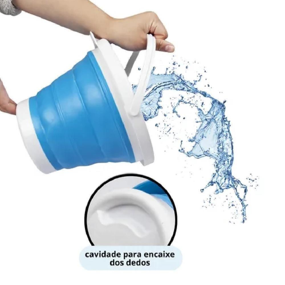 Balde Flexível Silicone Dobrável Cesto Portátil Flash Mop 10l Grande Roupa água Gelo Multiuso Azul - 4