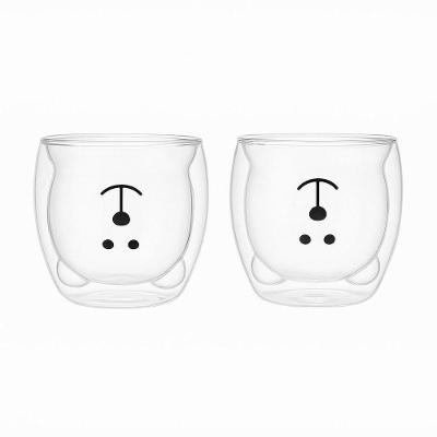Kit 2 Caneca Urso Dupla Camada Vidro Resistente Ao Calor