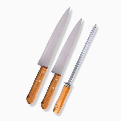 Kit 3 Facas Chaira Inox Culinária Resistente Madeira