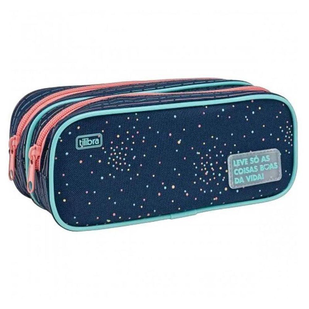 Estojo Escolar Infantil Duplo Académie Dots Azul - Tilibra - 1