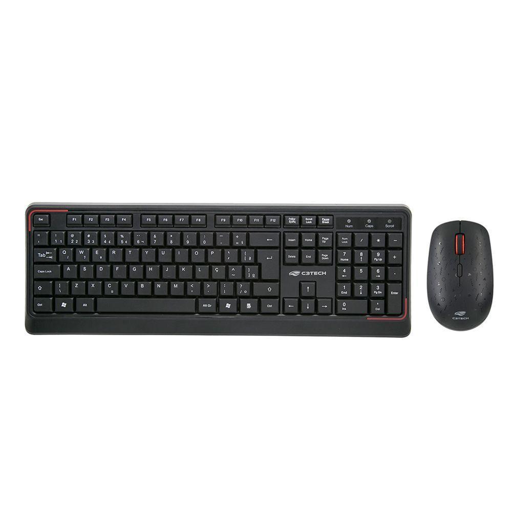 Kit Teclado E Mouse Wireless (s- Fio) C3tech K-w70bk 1600dpi -preto - 1