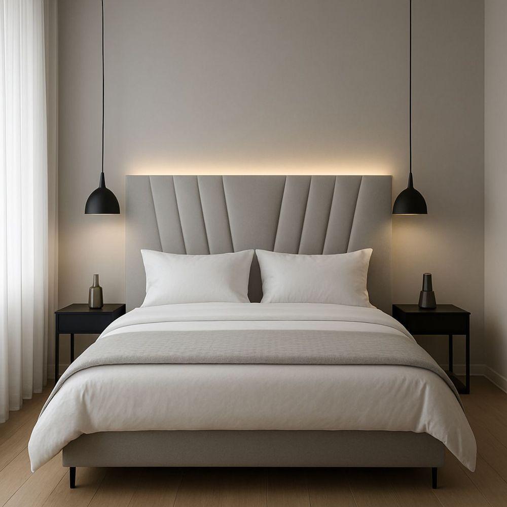 Cabeceira Cama Box Queen 160 Cm Lizza Em Veludo Com Frame Cinza - 1