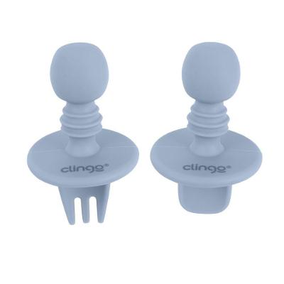 Talheres De Silicone Azul Para Bebês Com Limite De Segurança