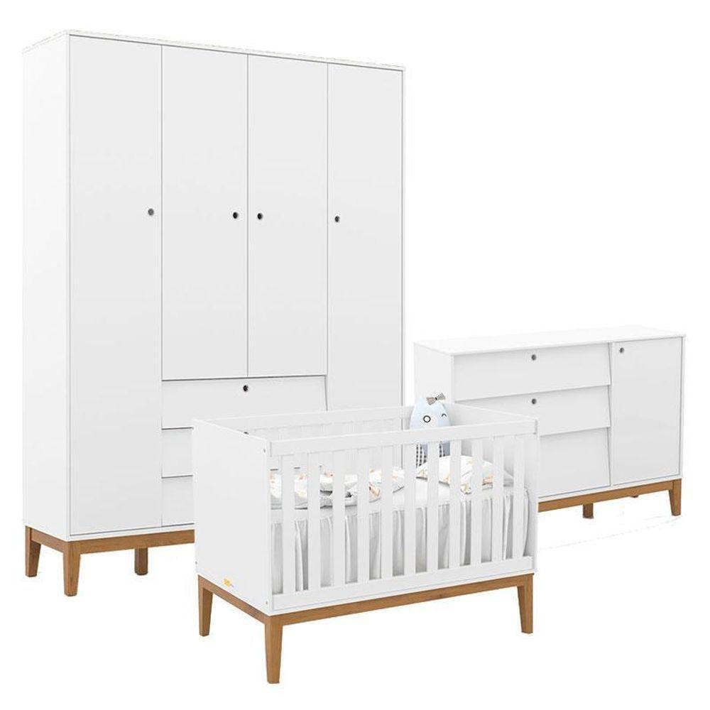 Quarto De Bebe Unique 4 Portas Com Cômoda Sapateira Branco Soft Eco Wood - Matic - 1