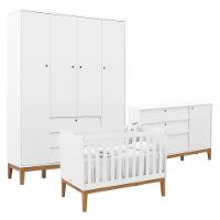 Quarto De Bebe Unique 4 Portas Com Cômoda Sapateira Branco Soft Eco Wood - Matic - 1