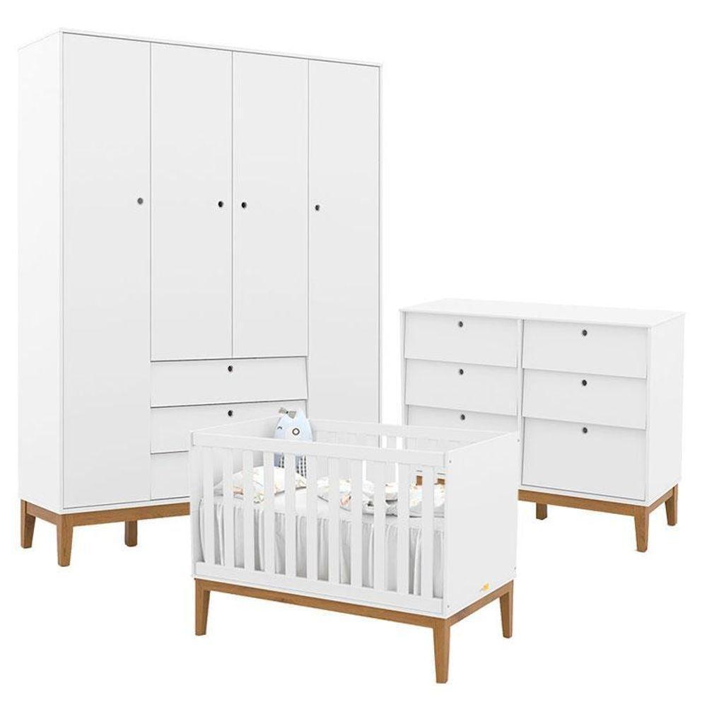 Quarto De Bebe Unique 4 Portas Com Cômoda 6 Gavetas Branco Soft Eco Wood - Matic - 1