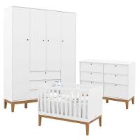 Quarto De Bebe Unique 4 Portas Com Cômoda 6 Gavetas Branco Soft Eco Wood - Matic - 1