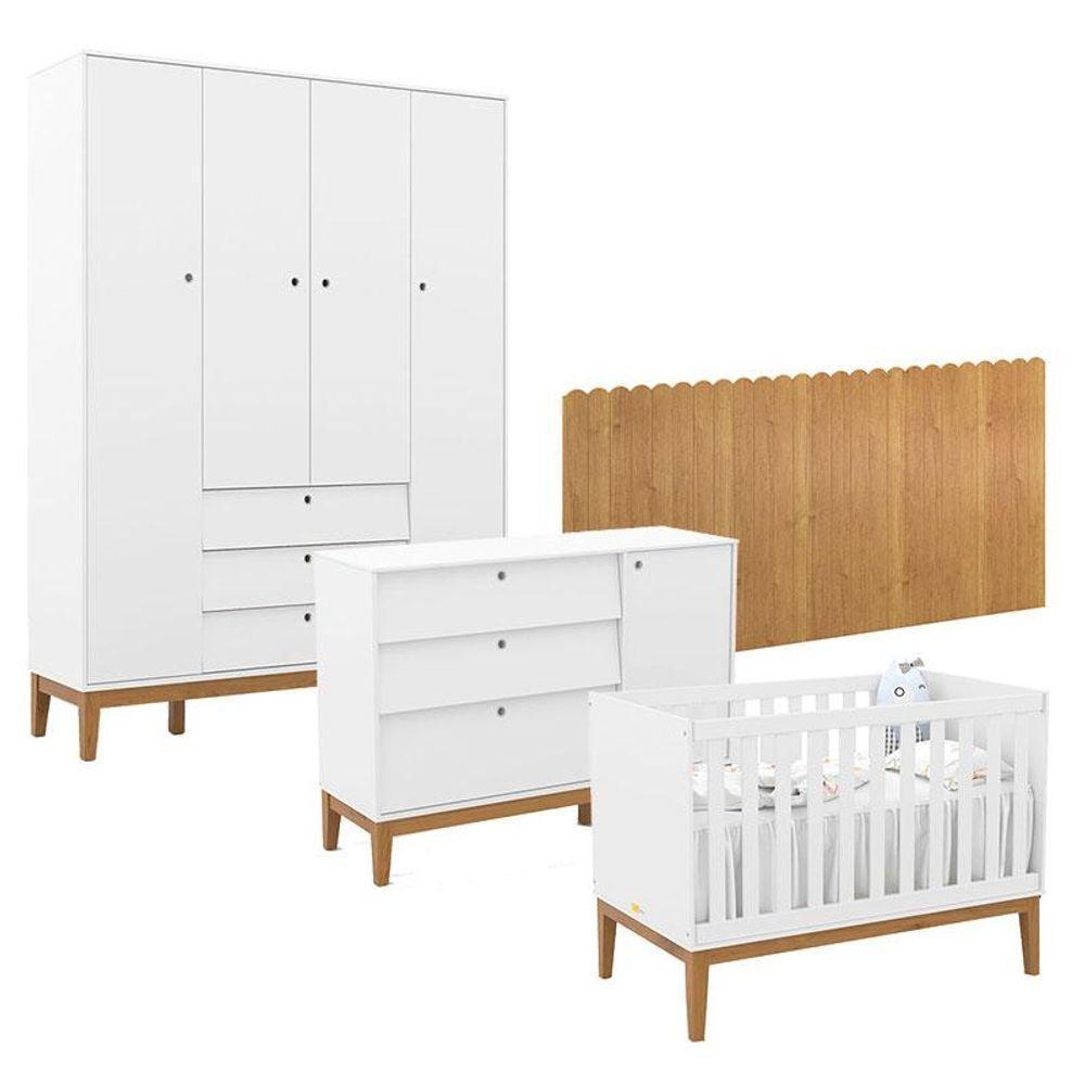 Quarto De Bebê Unique 4 Portas Com Cômoda Sapateira E Painel Farm Branco Soft Eco Wood - Matic - 1