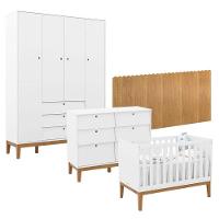 Quarto De Bebê Unique 4 Portas Com Cômoda 6 Gavetas E Painel Farm Branco Soft Eco Wood - Matic - 1