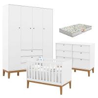 Quarto De Bebe Unique 4 Portas Com Cômoda 6 Gavetas Branco Soft Eco Wood E Colchão Gazin - Matic - 1