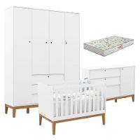 Quarto De Bebe Unique 4 Portas Com Cômoda Sapateira Branco Soft Eco Wood E Colchão Gazin - Matic - 1