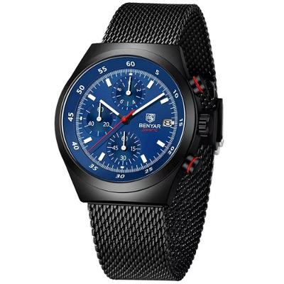 Relógio Masculino Quartzo Design Esportivo Com Cronógrafo À Prova Da Água Preto Azul