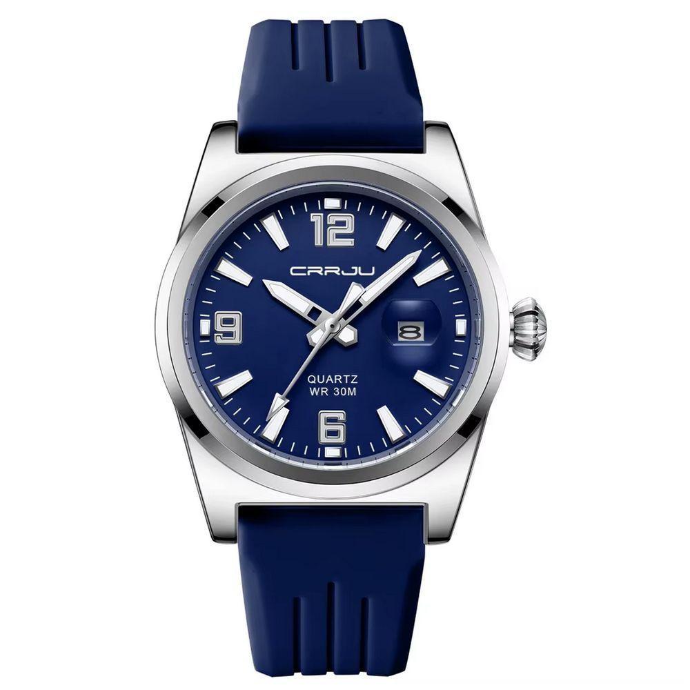 Relógio De Pulso Quartzo Esportivo À Prova Da Água Pulseira Silicone Azul Escuro - 1