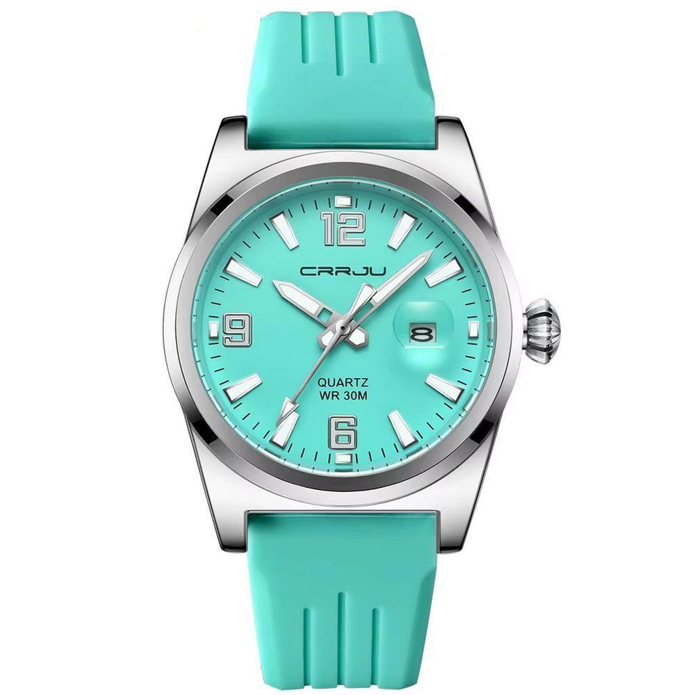 Relógio De Pulso Quartzo Esportivo À Prova Da Água Pulseira Silicone Azul Claro - 1