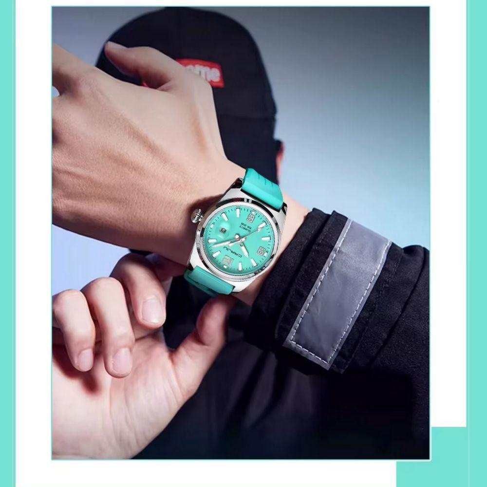 Relógio De Pulso Quartzo Esportivo À Prova Da Água Pulseira Silicone Azul Claro - 2