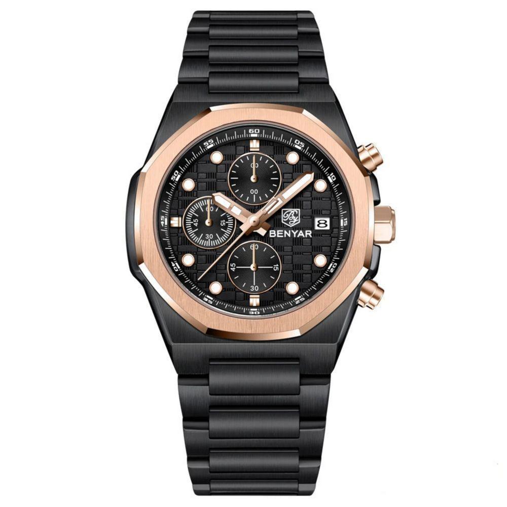 Relógio Masculino Quartzo Com Cronógrafo Aço Inoxidável A Prova D'agua Preto - 1