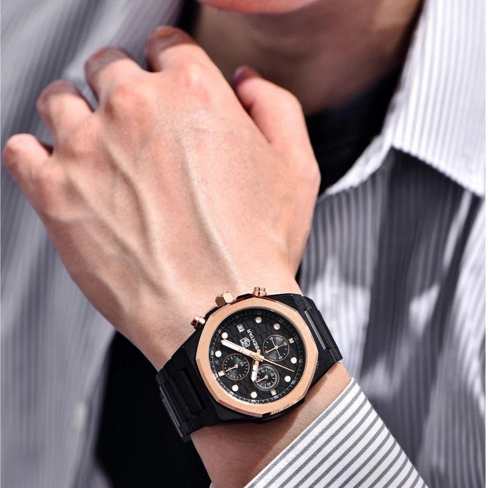 Relógio Masculino Quartzo Com Cronógrafo Aço Inoxidável A Prova D'agua Preto - 2