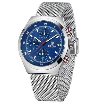 Relógio Masculino Quartzo Design Esportivo Com Cronógrafo À Prova Da Água Azul