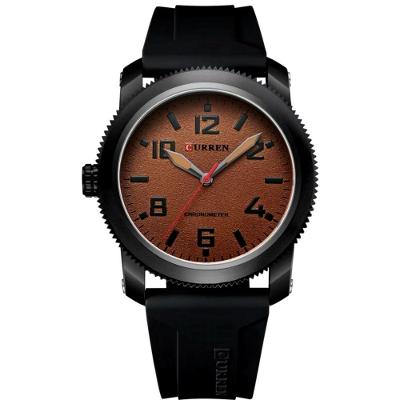 Relógio Masculino Mostrador Numerais Quartzo Pulseira De Silicone Impermeavel Marrom