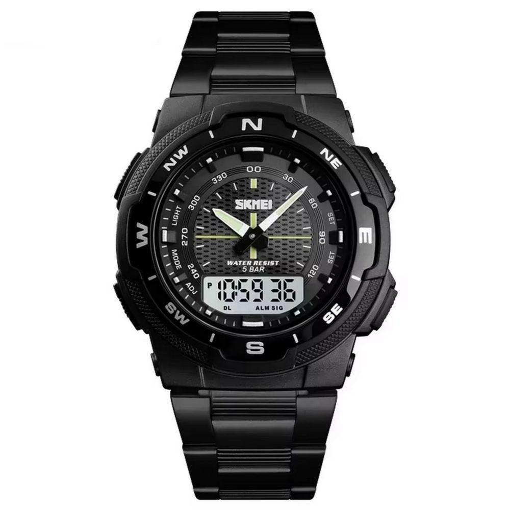 Relogio Masculino Esportivo De Quartzo Em Aço Inoxidavel À Prova Da Água Branco Preto - 1