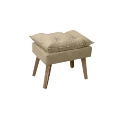 Puff Banqueta Decorativa Glamour Com Pés Quadrado Bege Linho