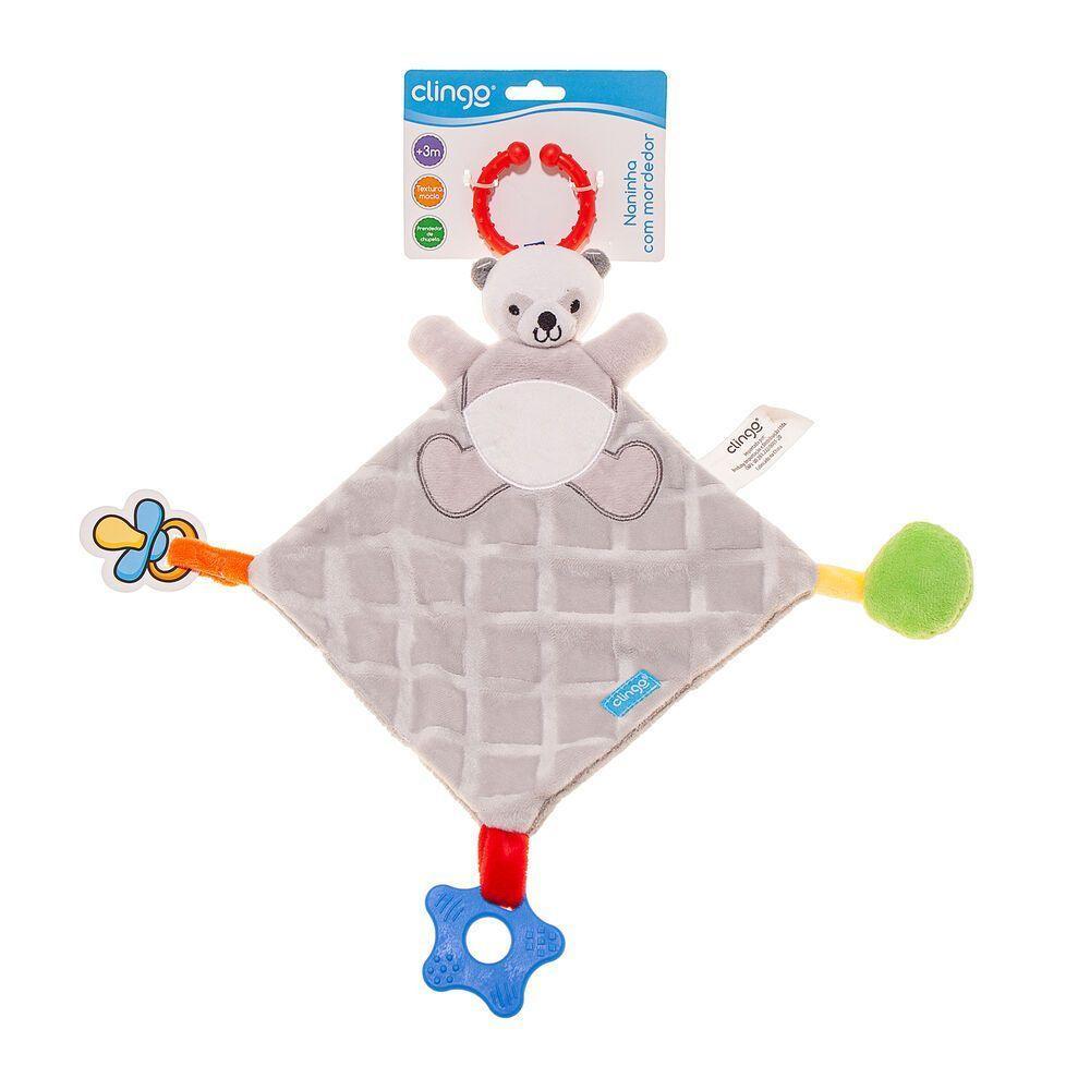 Naninha Panda Cinza Com Mordedor E Suporte Para Chupeta - 1
