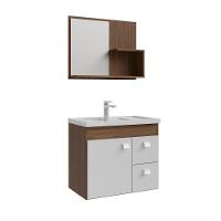 Gabinete Armário Banheiro Isa Com Cuba Espelheira 2 Gavetas Amendoa/branco - 1