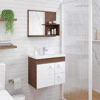 Gabinete Armário Banheiro Isa Com Cuba Espelheira 2 Gavetas Amendoa/branco - 2