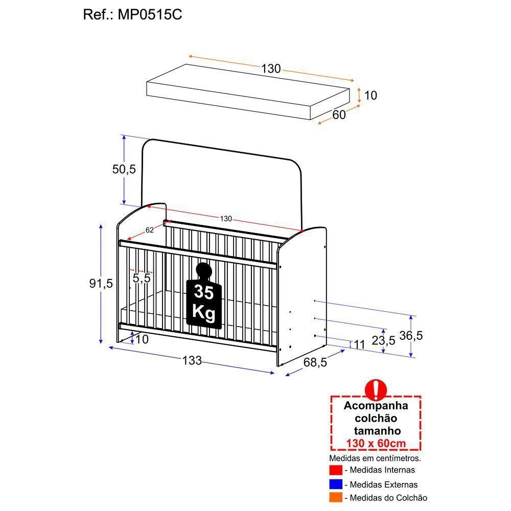 Berço Com Colchão Incluso Ana Lívia Multimóveis Mp0515c Branco - 3