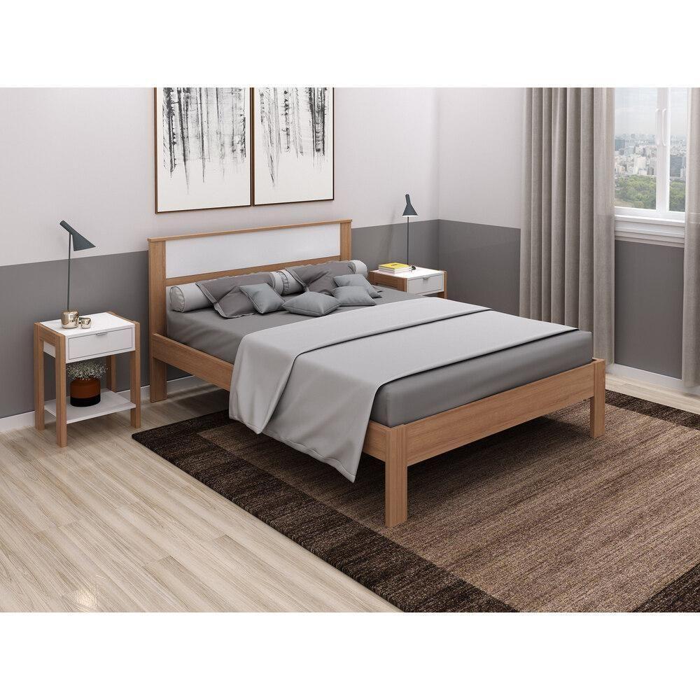 Cama De Casal Para Colchão 138 X 188 Cm Multimóveis Vcr35009 Amêndoa/Branco Amêndoa/Branco - 7