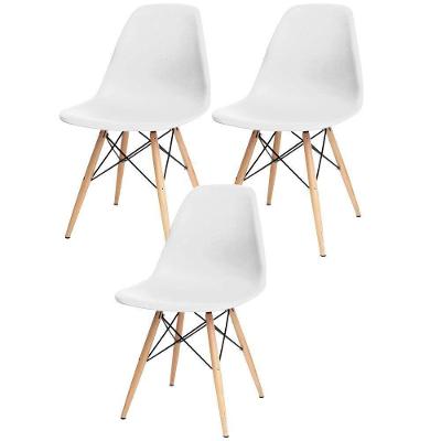 Kit 3 Cadeiras Eiffel Charles Eames Branco Com Pés Madeira