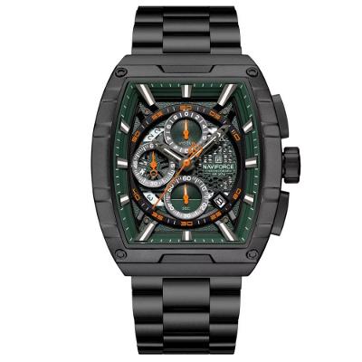 Relógio De Quartzo Masculino Moda Tonneau Aço Inoxidável À Prova Da Água Preto Verde