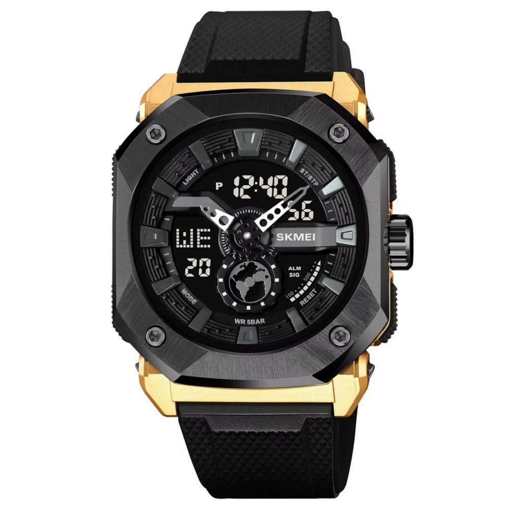 Relógio Esportivo Luz Led Masculino Cronômetro Impermeável Multifuncional Dourado - 1