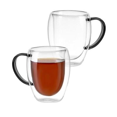 Kit 2 Xícaras Em Vidro Borossilicato Parede Dupla 350ml Preta