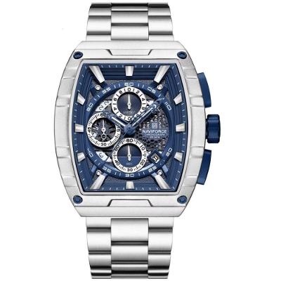 Relógio De Quartzo Masculino Moda Tonneau Aço Inoxidável À Prova Da Água Azul