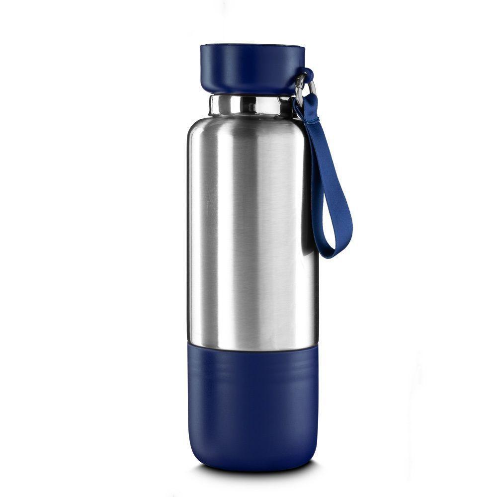 Garrafa Em Inox Parede Dupla 500ml Com Copo E Porta Objetos Azul - 1