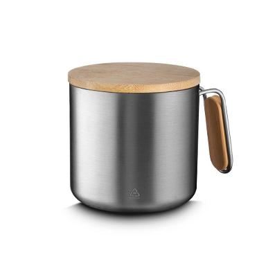 Caneca Em Inox Com Tampa De Bambu Parede Dupla 380ml Prata