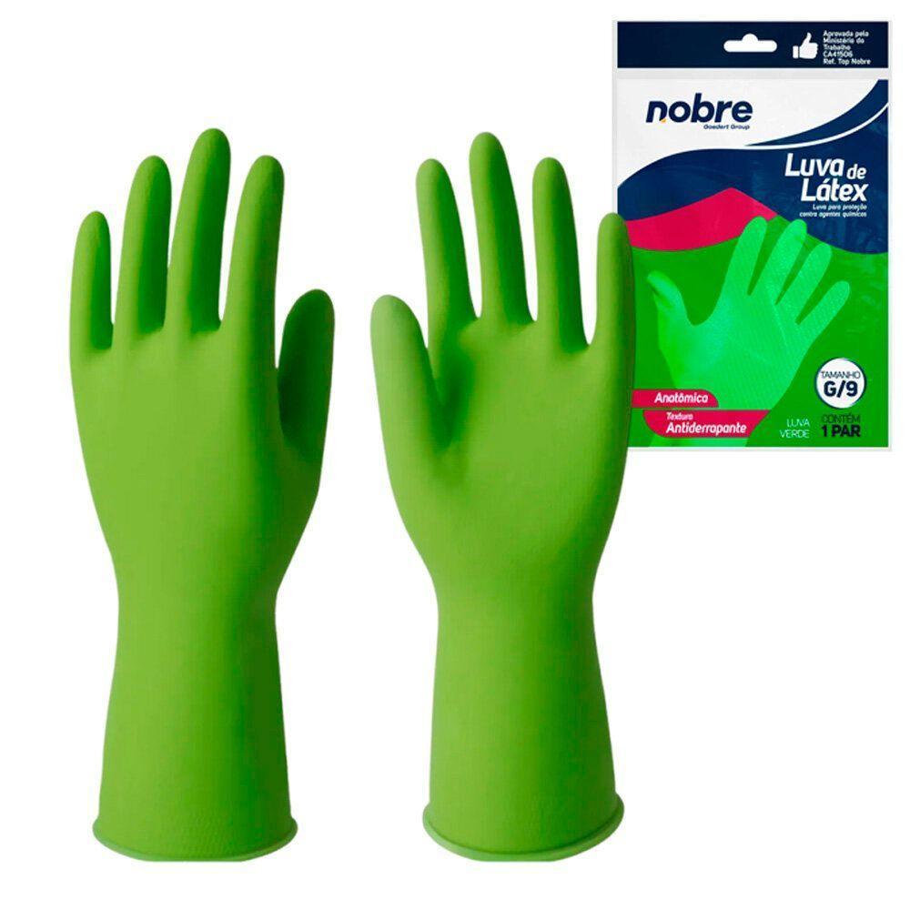 Par De Luvas Nobre Látex G P- Agentes Químicos Resistente E Segura Verde - 1