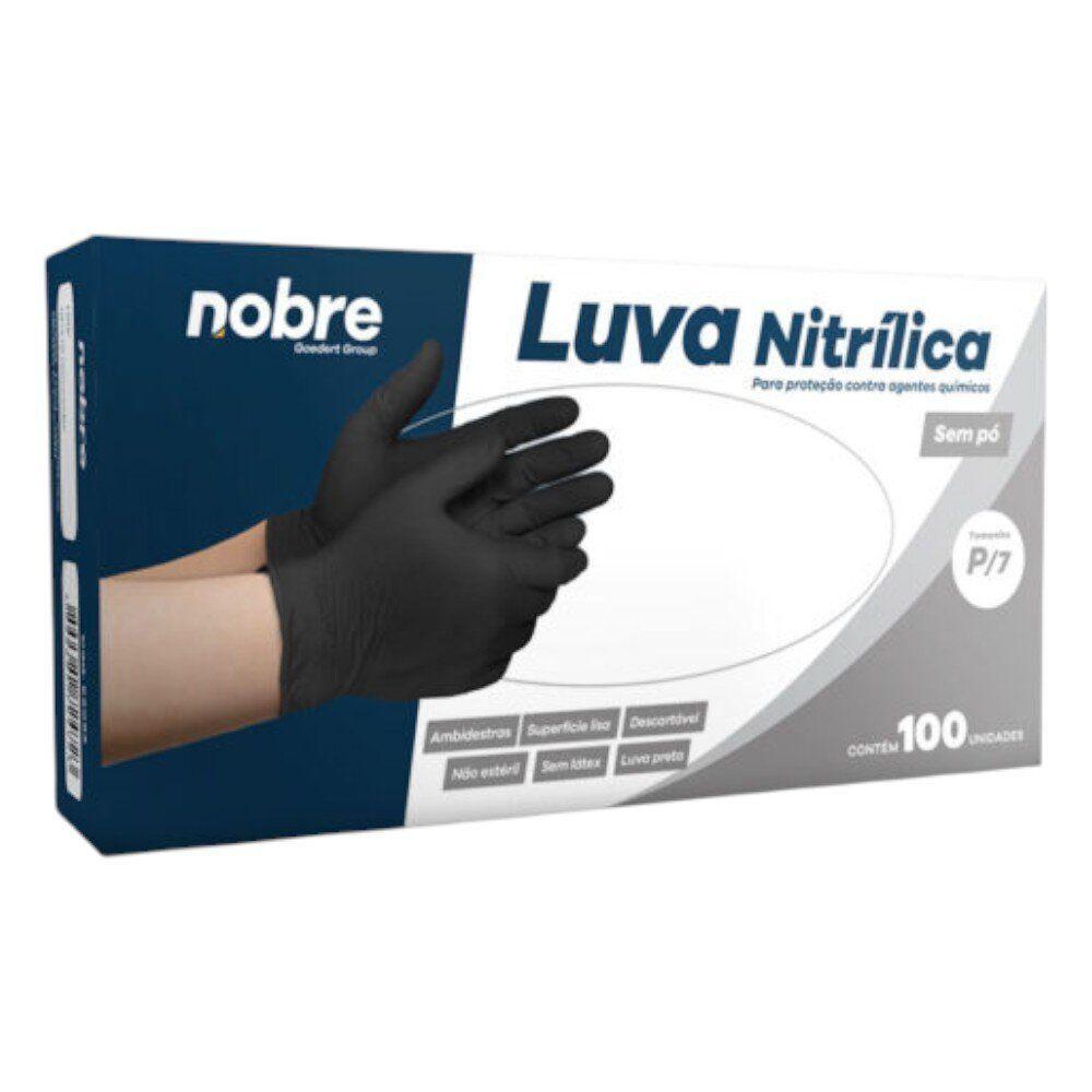 Caixa Com 100 Luvas Nitrílicas Sem Pó P Nobre Proteção Químicos Descartável Preta - 3